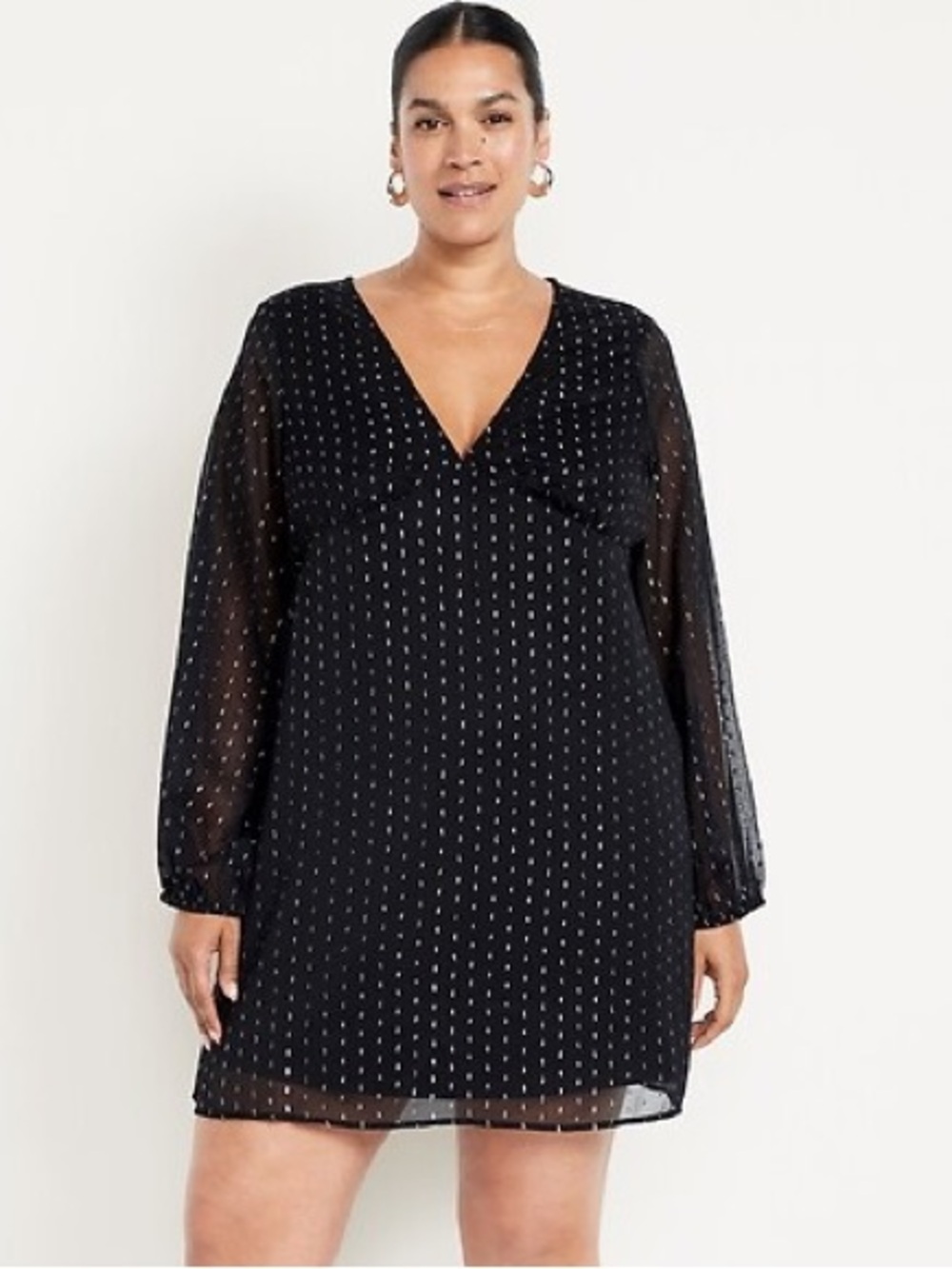 Old Navy Swiss Dot Black Long Sleeve Babydoll Mini Dress size XXL petite new